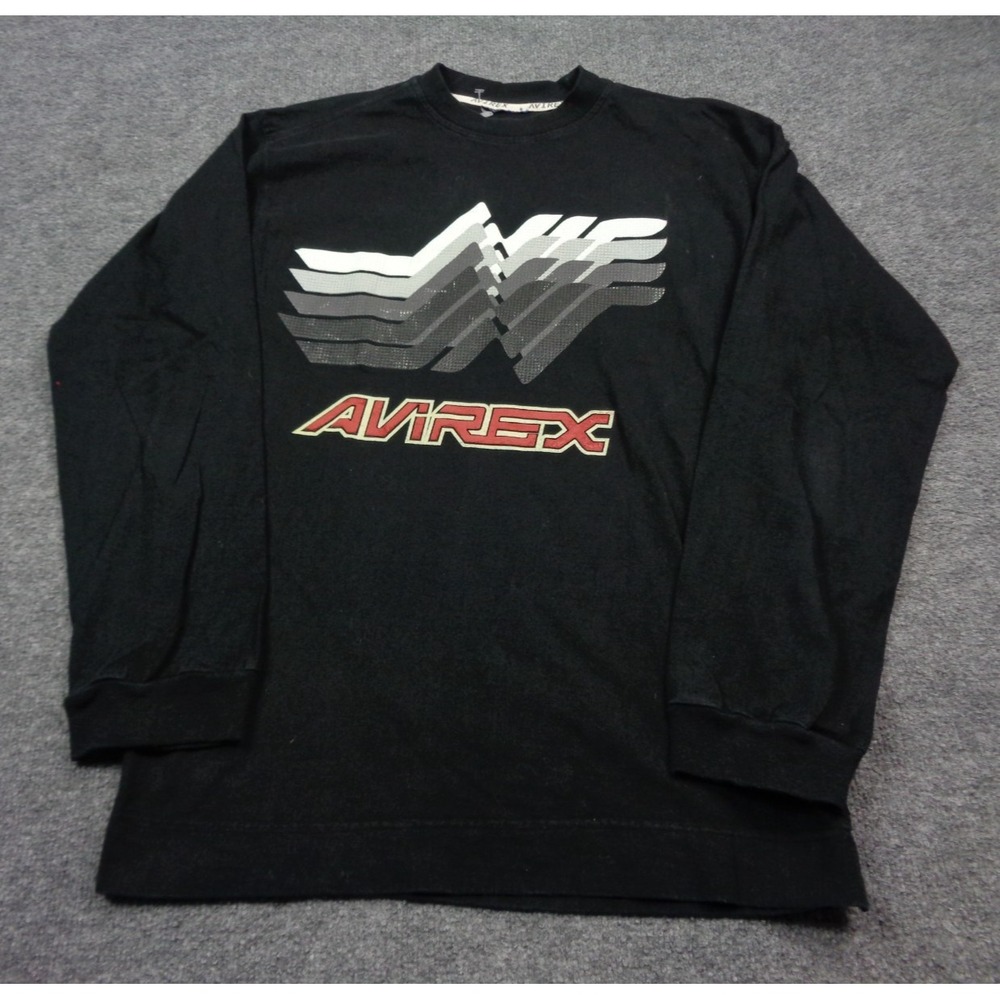 Vtg Avirex Shirt Mens M Black Cotton Long Sleeve Y2K Spellout Skate